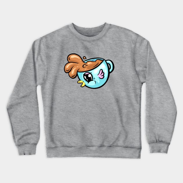 Chick Chook Coffee Cup Cartoon Illustration Crewneck Sweatshirt by Squeeb Creative